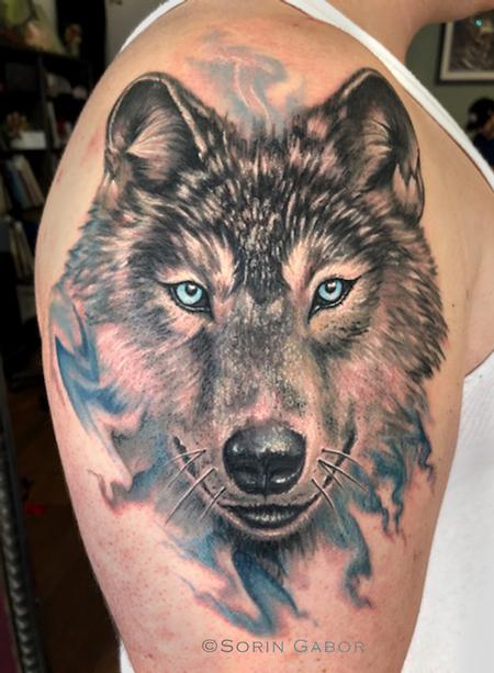Sorin Gabor - Realistic color watercolor wolf tattoo